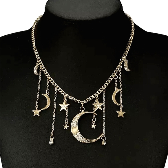Boho Necklace Moon And Stars Retro Style Hippie Jewelry - Picture 1 of 6